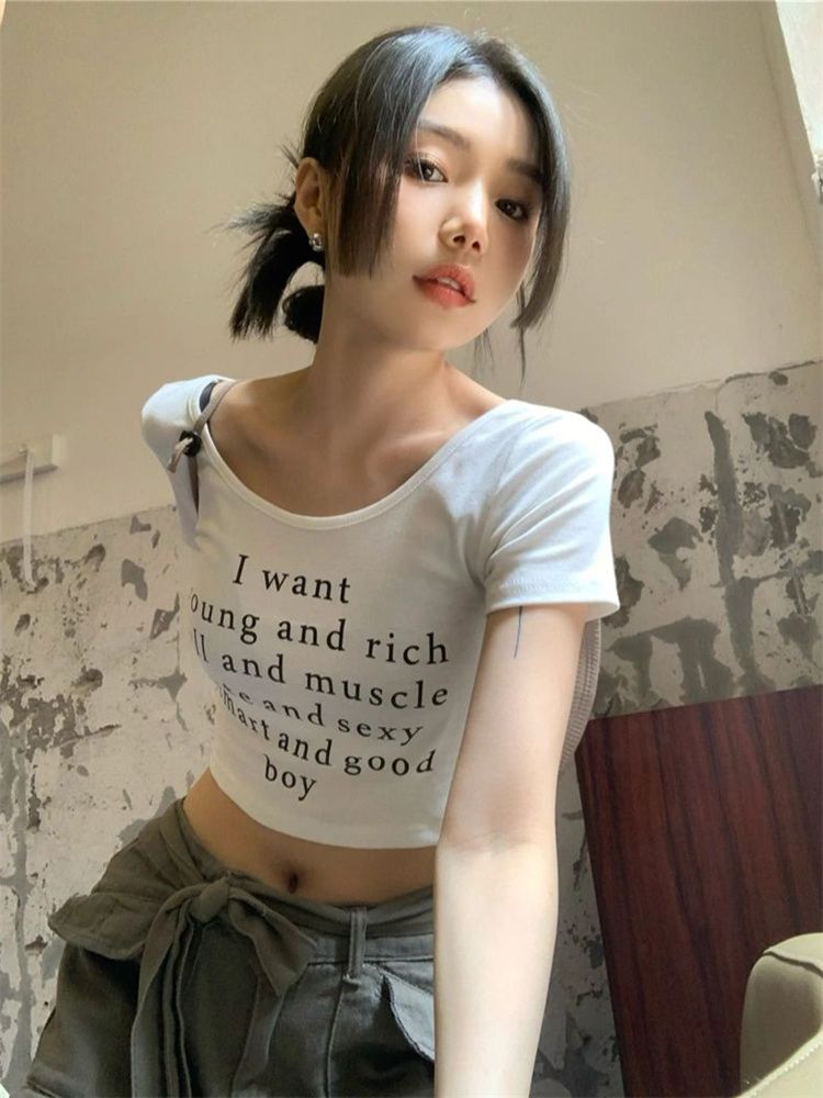 1*1莫代爾純欲辣妹圓領短袖t恤女夏2025氣質修身顯瘦體恤短款上衣