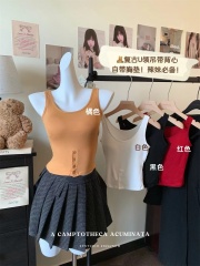 Cotton Button Beauty Back 2025 New Summer Women's Korean Style Small Backless Bra with Button Design Sensory Hot Girl Solid Color