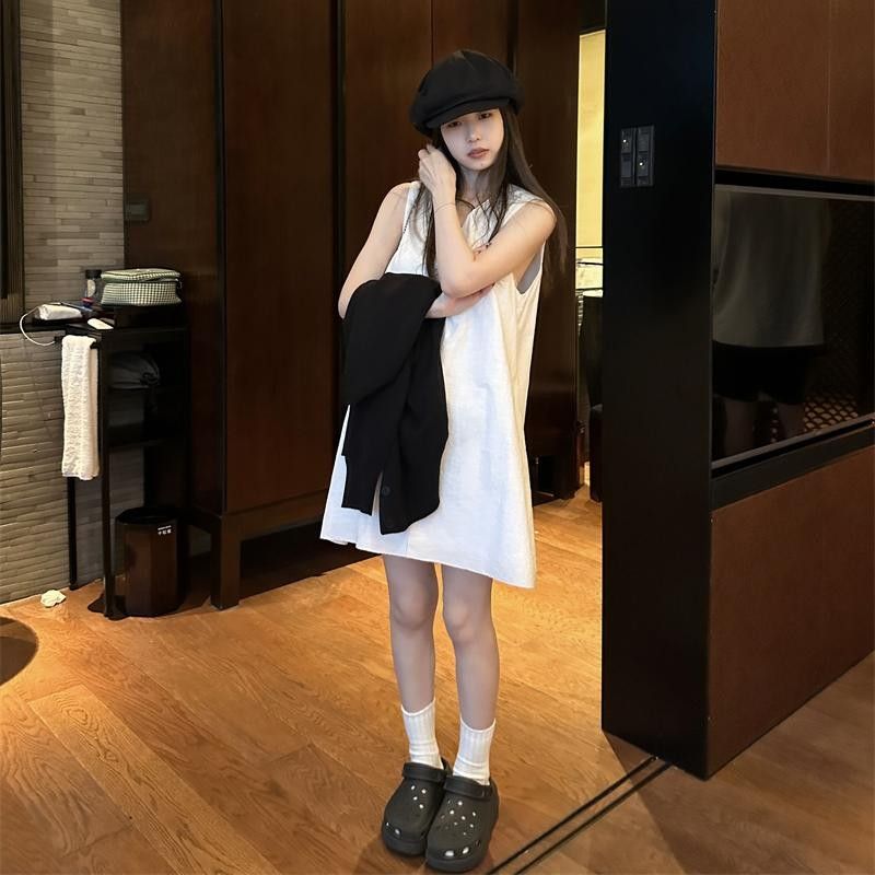 Summer sleeveless vest vest dress for women pure and simple pure color loose slim short skirt fashionable new women's clothing