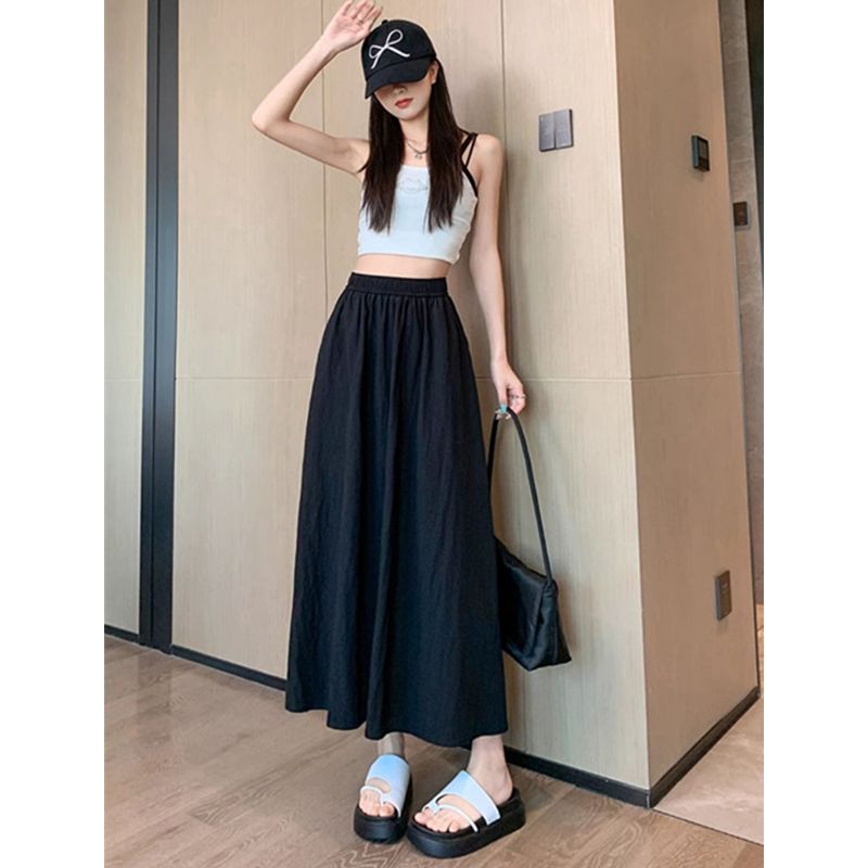 Yamamoto style skirt for women in summer 2025 new mid-length lazy style umbrella skirt texture wrinkled a-line long skirt