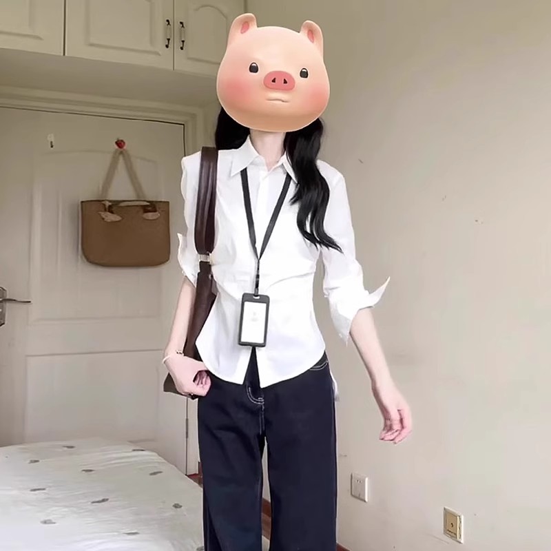 白色長袖襯衫上衣女春季2025新款法式氣質設計感內搭修身職業襯衣