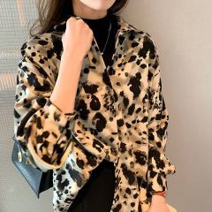 疊穿襯衫女春秋新款港味復古設計感小眾豹紋氣質襯衣