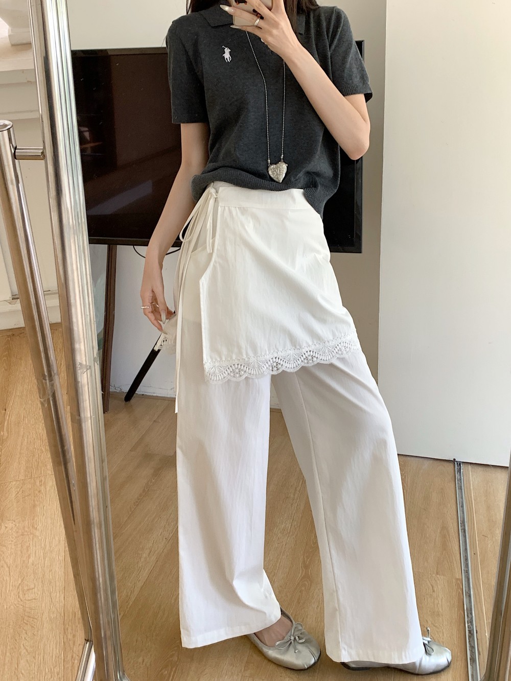 Real photo of art retro work pants for women 2025 new design niche removable casual wide-leg curtain pants