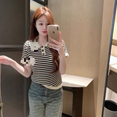 Zhong Feifei 02.15 new pink ice silk product spring new contrast striped embroidered letter design