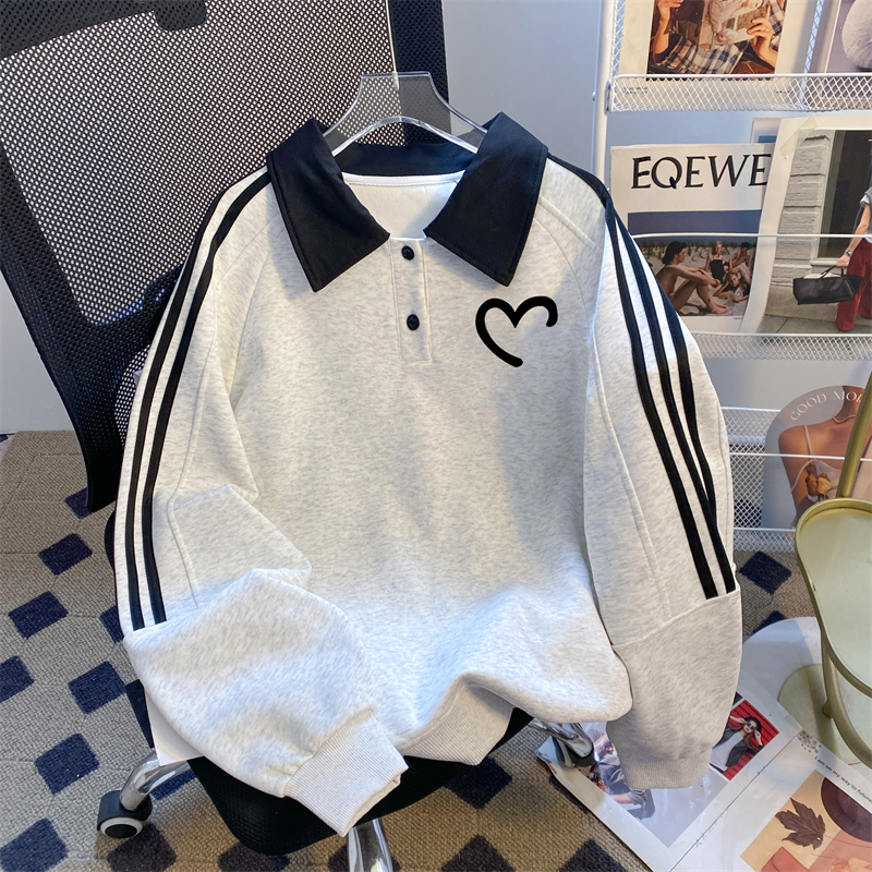 First launch real-life Chinese cotton composite milk silk 2025 three-bar new POLO thin sweatshirt