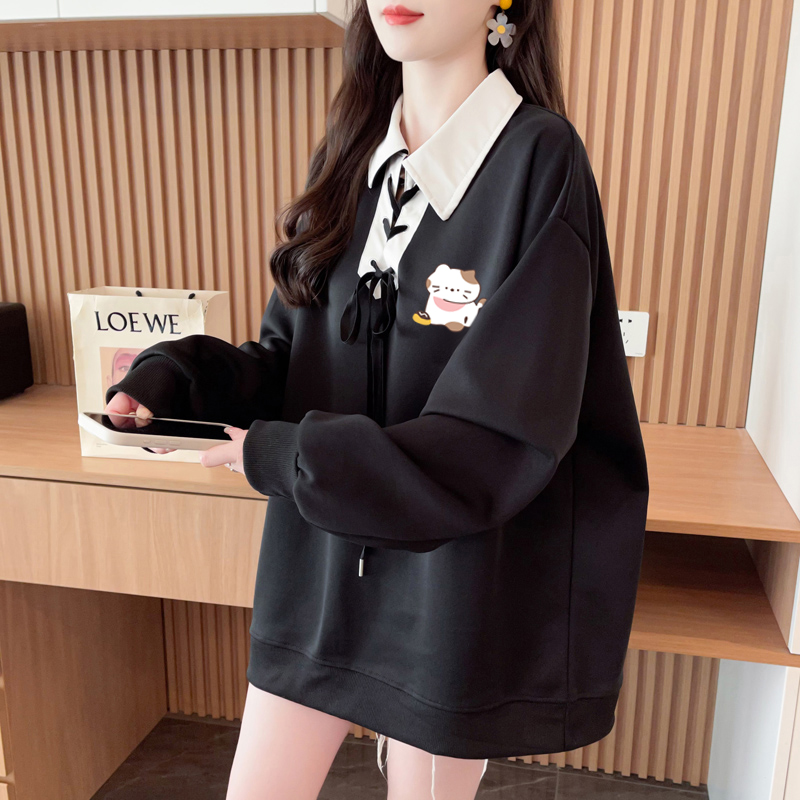First release real photo of Huamian Fumi Milk Silk Extra Large Size Academy Style Polo Shirt for Women