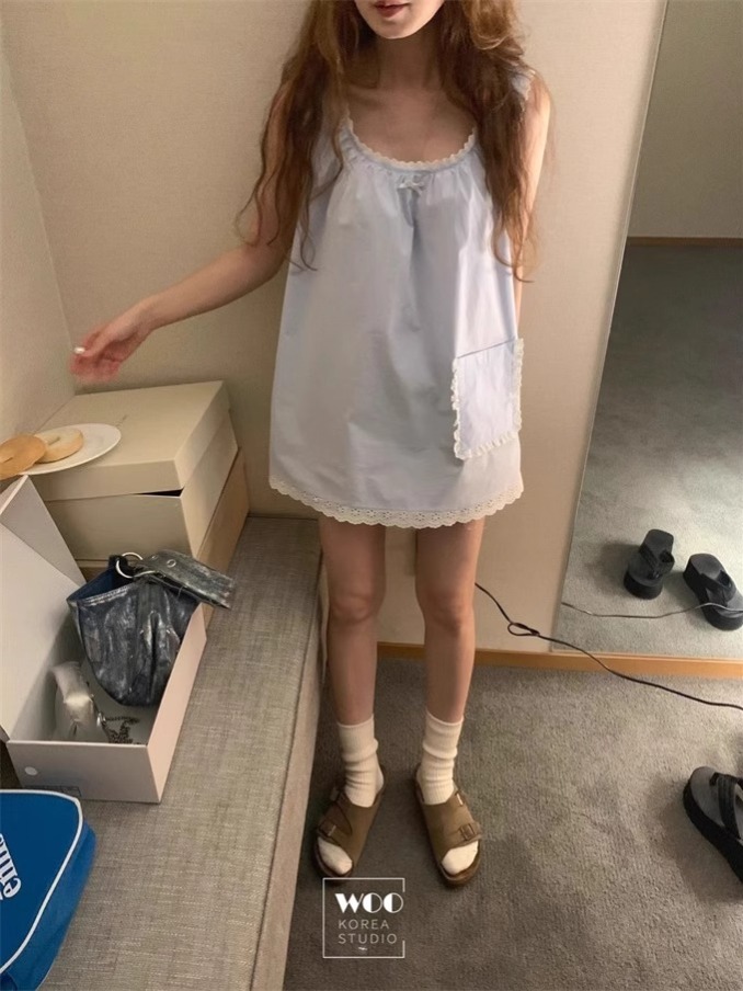 法式溫柔風無袖背心連衣裙女夏季2025新款減齡寬鬆顯瘦a字短裙子