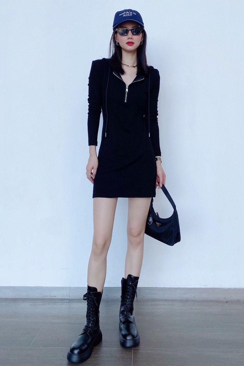 辣妹黑色大碼連衣裙女春秋季新款包臀裙打底高級短裙子