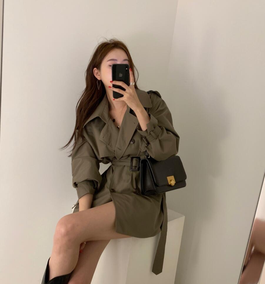 Spring Korean Style Double-breasted Windbreaker Long Coat Loose Fit Versatile Women's Outerwear