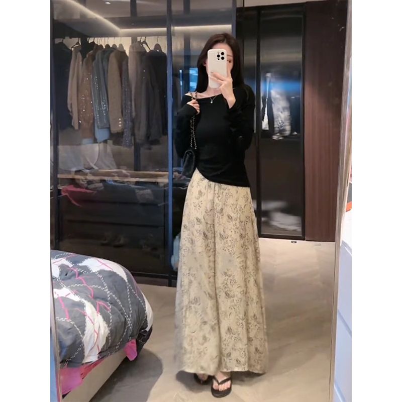 Floral wide-leg pants casual pants for women in summer new style small high-waisted slim droop loose thin pants