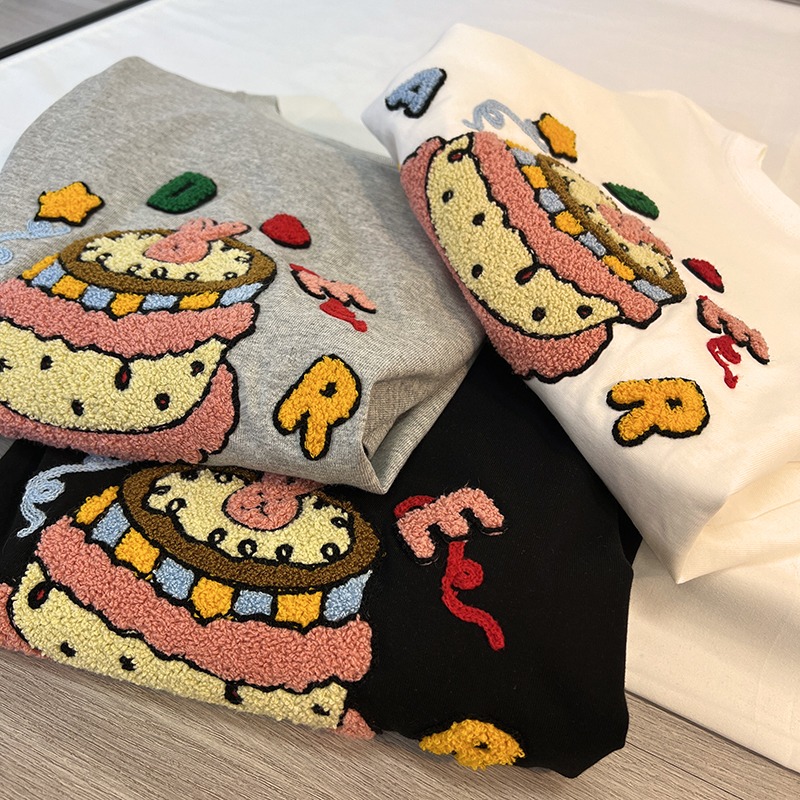 Official picture of pure cotton 210 grams combed tightly back packing 240 kilograms large size towel embroidered cake T-shirt