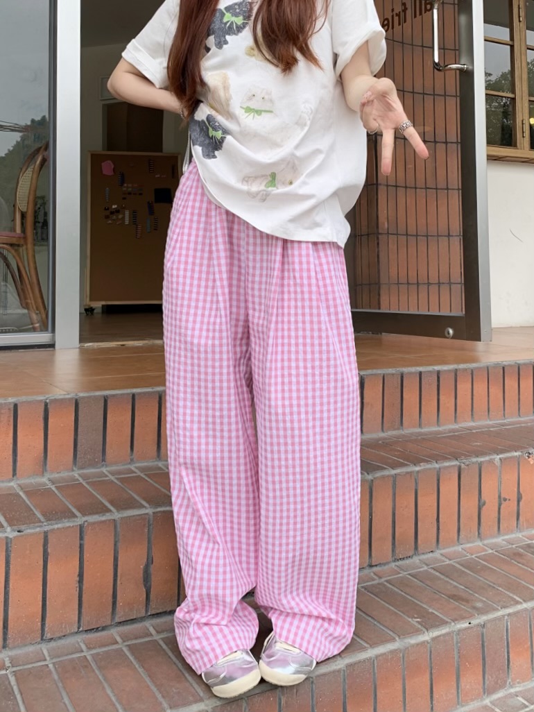 Real shot, new Korean version, loose and versatile draping casual plaid floor wide-leg Yamamoto pants