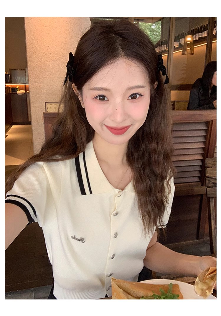 Lu Xiaotuantuan College style short-sleeved knitted women's 2025 spring new age-reducing versatile Korean chic chic top