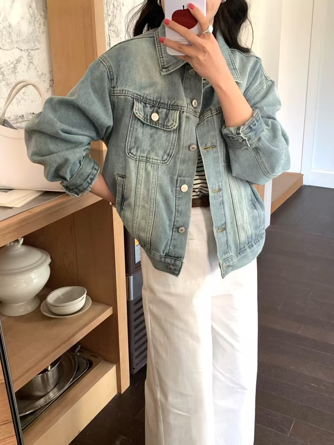 Photographed～Casual Retro Distressed Washed Cotton Women's Denim Jacket 2025 Spring New Collar Jacket Top