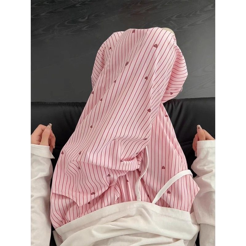 Pink striped casual pants for women for summer thin loose and versatile high-waisted slimming wide-leg trousers