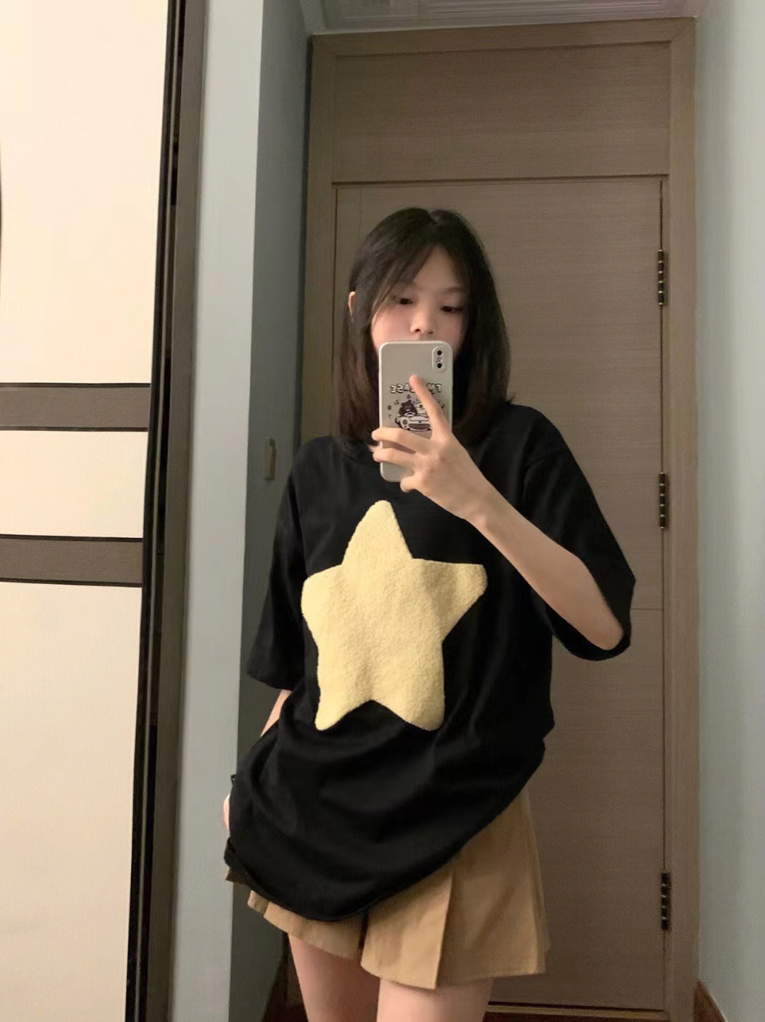Official picture pure cotton 200g mass 240 catties large size towel embroidered five-pointed star T-shirt for women
