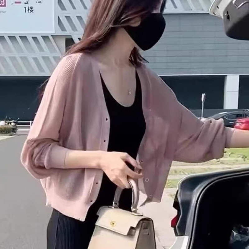 Ice silk knitted cardigan for women's summer new style thin shawl top loose short jacket