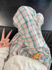 外貿原布原版立體腰有包邊可拆卸公仔小清新休閒褲女寬鬆格子闊腿