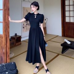 2025 new women's clothing new Chinese retro Chinese style dress summer waist-hugging small black skirt to make you look slim and high-end skirt