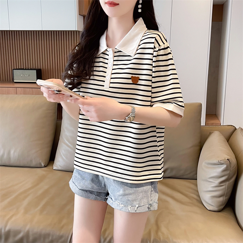 First release real shot 6535 red striped T-shirt new versatile striped loose tops for women's fashion T-shirt