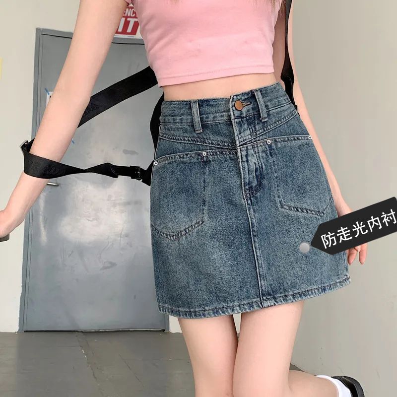 百搭簡約牛仔短裙女春夏新款設計感高腰顯瘦包臀裙a字半身牛仔裙