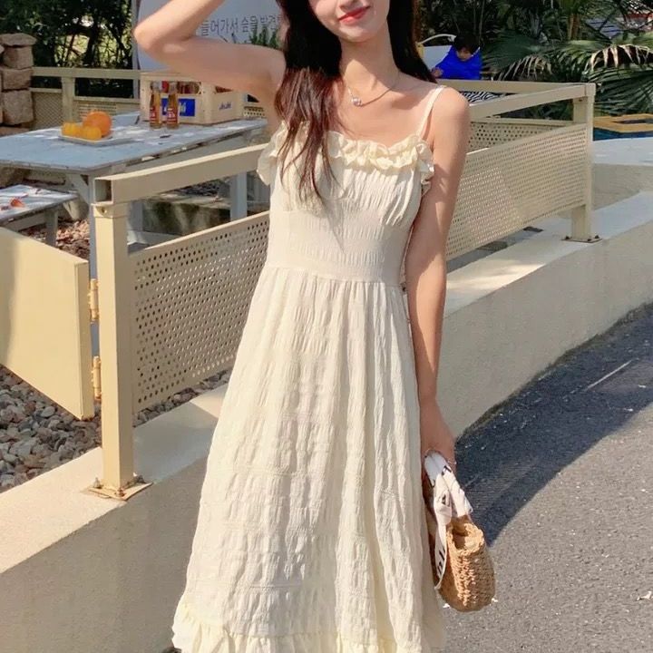 新中式吊帶連衣裙女夏季2025新款甜美法式收腰顯瘦設計感超仙長裙