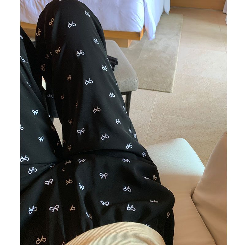 Bow printed wide-leg pants for women in summer thin high-waisted slim and loose versatile casual pants