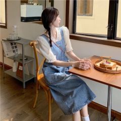 Salt and Sweet Dress Spring 2025 New French Style Medium Length High-Waisted Slimming Youthful Denim Belted Dress for Women