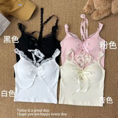 原版做法性感純欲風蕾絲拼接掛脖吊帶女夏季內搭修身小背心