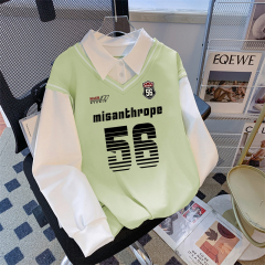 Real photo of the street back bag collar twill thin POLO collar sweatshirt for women cartoon long-sleeved jacket design top internet celebrity