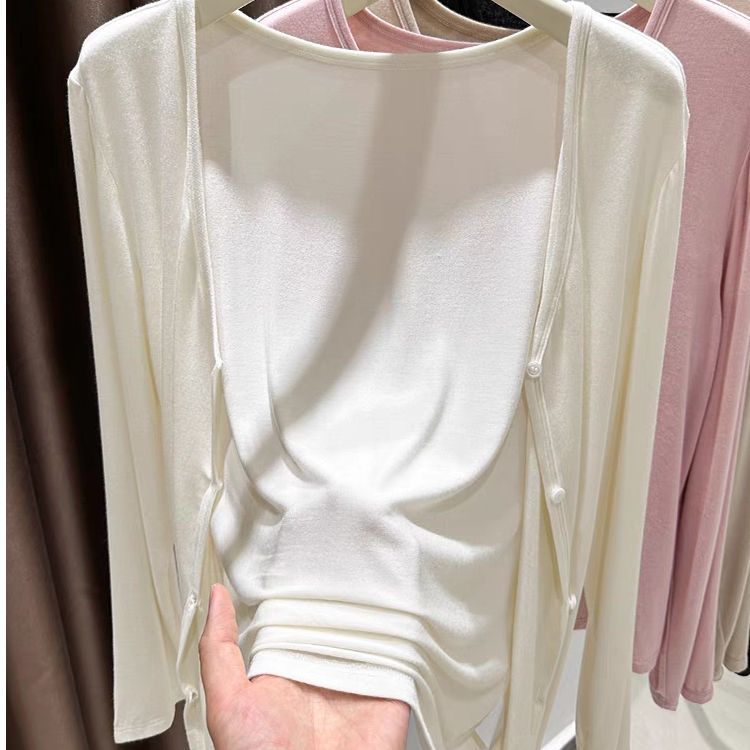 Modal cotton sunscreen cardigan for women summer new suspender skirt with shawl thin blouse long-sleeved jacket