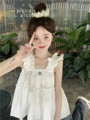 White short-sleeved shirt for women 2025 summer new design niche small person Feifei sleeve embroidered vest top trendy