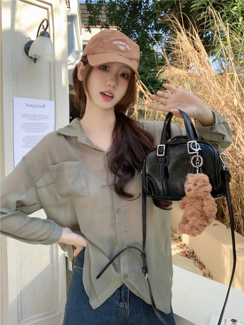 Real shot of spring, summer and autumn loose and light chiffon sunscreen versatile and long-sleeved shirt for women 8 colors