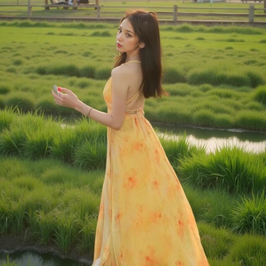 復古油畫暈染抹胸度假風長裙氣質溫柔仙女裙旅遊拍照好看的裙子