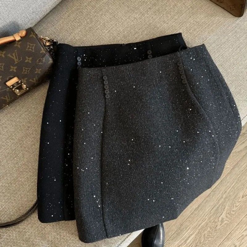 Fanxing Xiaoxiang Style Sequin Skirt High-end 2025 New New Year's hip-covered high-waisted slim A-line short skirt
