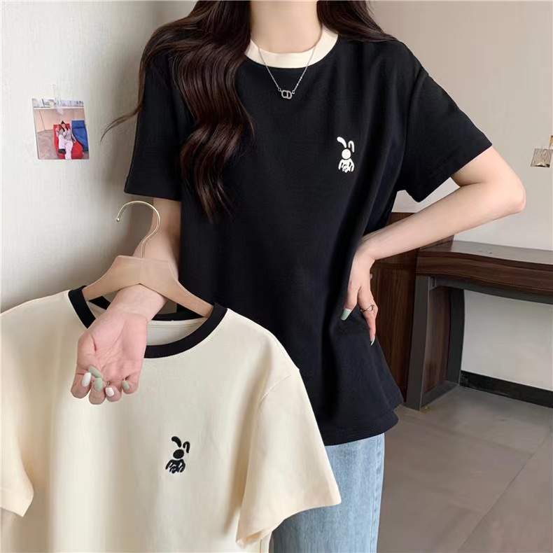 Real shot of 6535 cotton beads loose short-sleeved T-shirt top for women