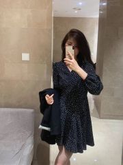 Black Polka Dot Floral Long Sleeve Dress for Kids - Autumn New Arrival Tea Party French Hepburn Style Fall Wear