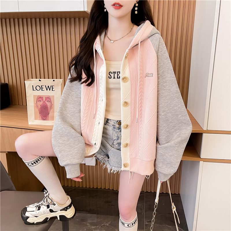 First release real-time jacquard zipper jacket 2025 new loose and fashionable hooded casual sweatshirt for women