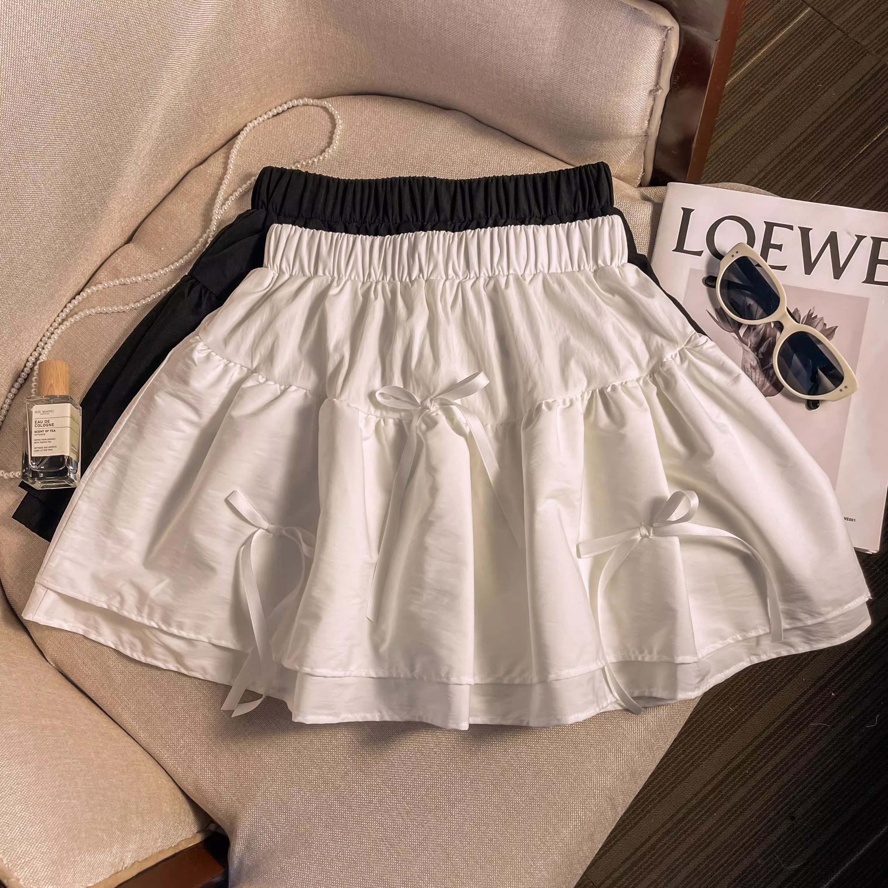 Ballet style white cake skirt for women in summer pleated A-line skirt for slim and fluffy short skirt