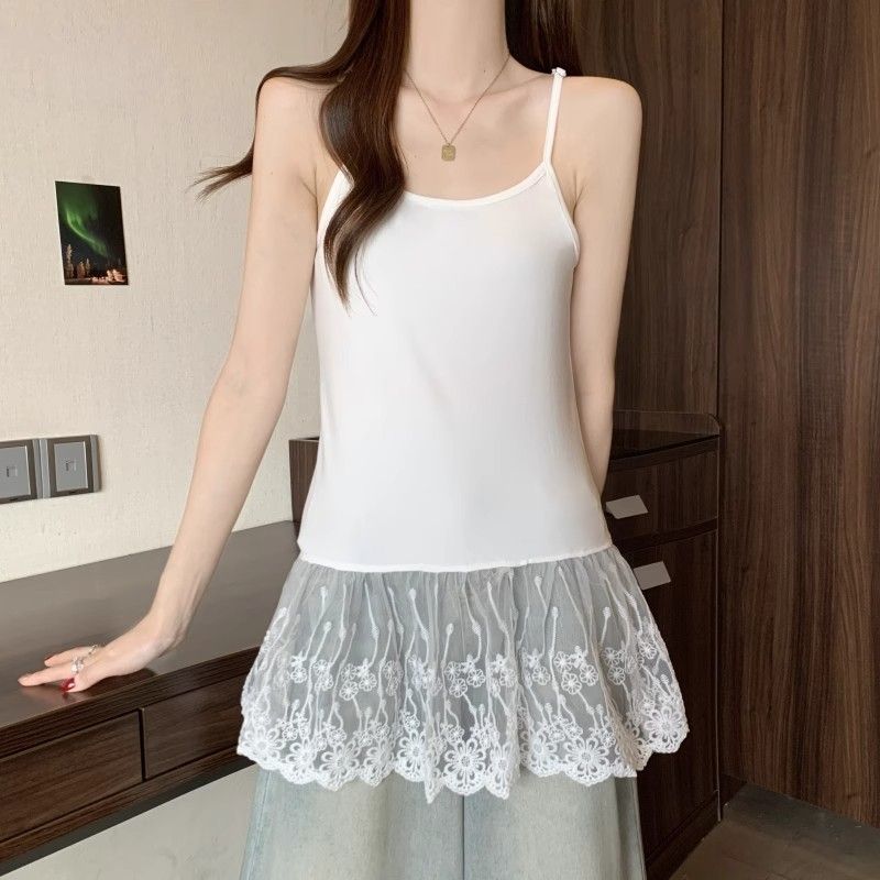 疊穿吊帶背心女2025春新款設計感下擺蕾絲拼接修身無袖上衣