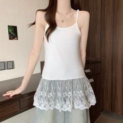 Layered Strapless Backless Top for Women 2025 Spring New Design Sensory Hem Lace Splicing Bodycon Sleeveless Top