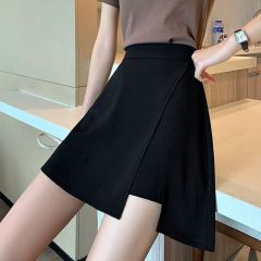 Large size irregular spring and autumn black slit short skirt new mm high waist slim anti-exposure skirt