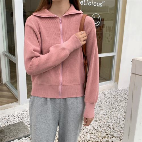 Real shot Korean version 2025 new ins style lazy turtleneck thickened knitted cardigan jacket sweater