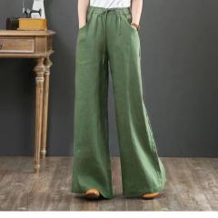 韓國外貿春夏文藝棉麻女褲寬鬆闊腿褲高腰拖地褲直筒長褲亞麻褲子