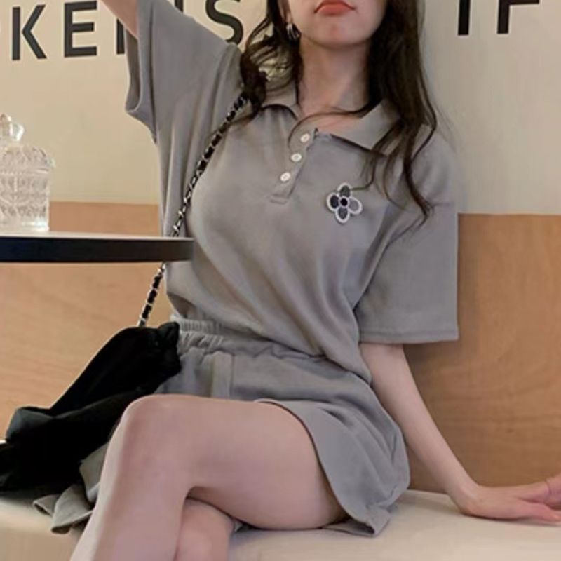 Waffle casual sports summer Polo shirt short sleeves + shorts two-piece sports suit women's fashionable 2025 new style