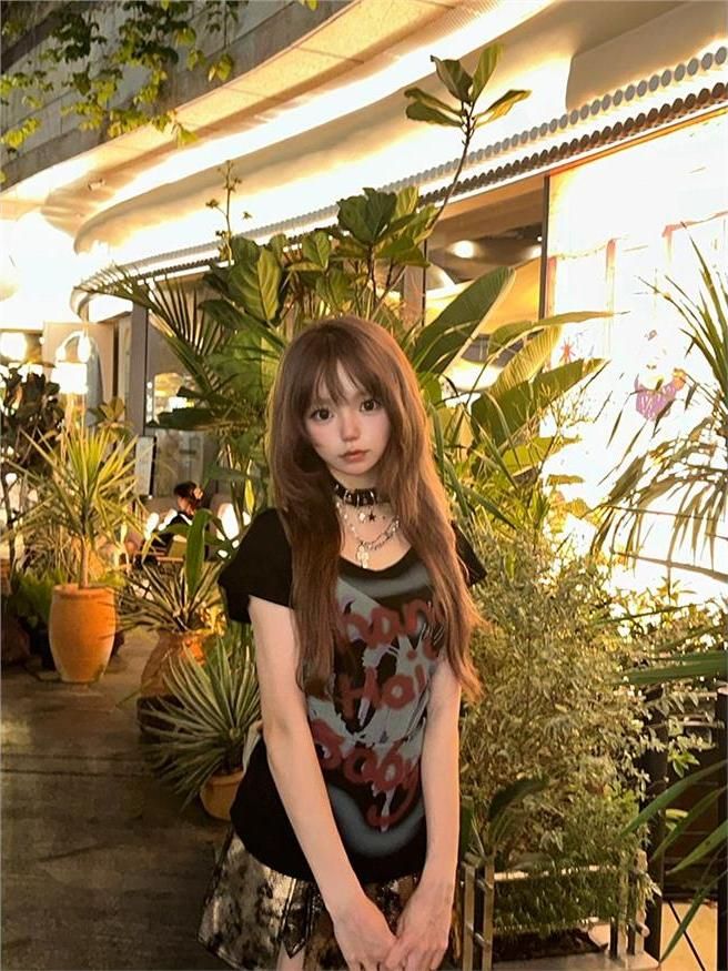 210g 40 pure cotton 1*1y2k pure desire to pull the graffiti hot girl style one-shoulder short-sleeved T-shirt women's top