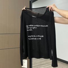 Black thin, slightly transparent sunscreen blouse, long-sleeved T-shirt for women in summer new letter printing loose lazy style top