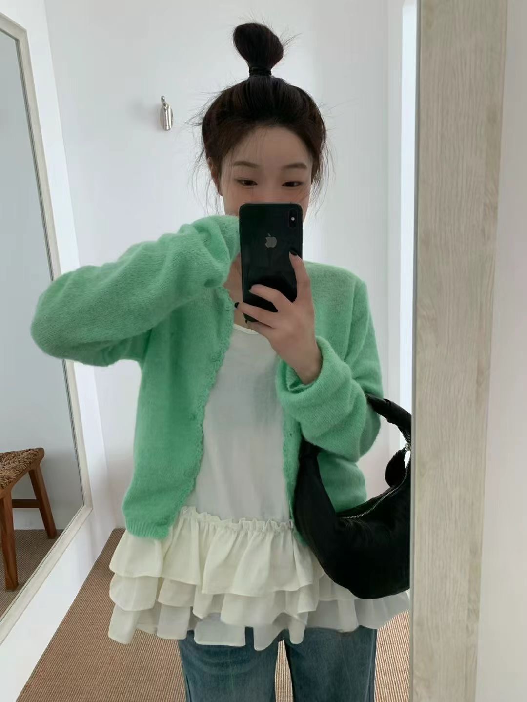 韓系2025早春新款手工鈎花邊小清新針織開衫女溫柔風軟糯百搭毛衣