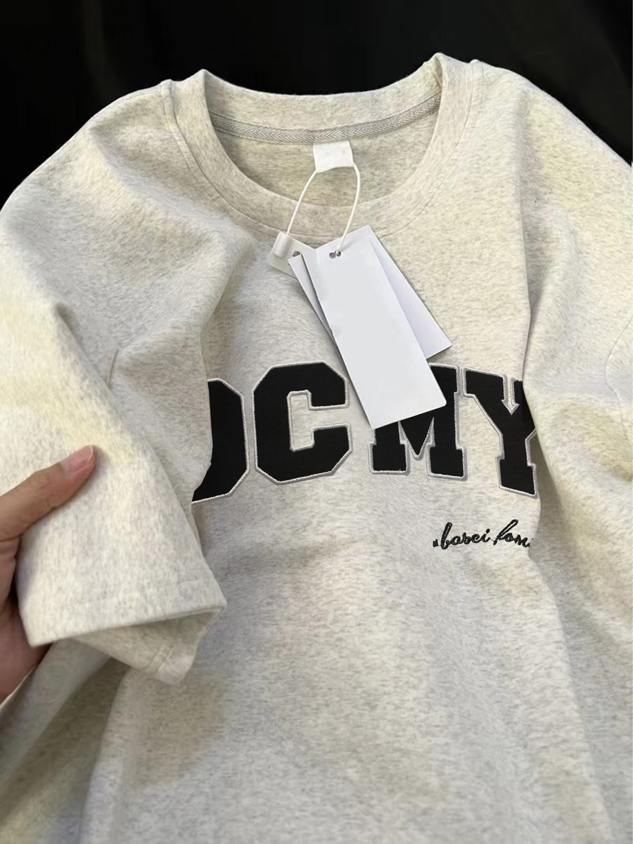 Official picture of pure cotton 210 grams combing tight back bag collar 240 catties large size embroidered loose T-shirt