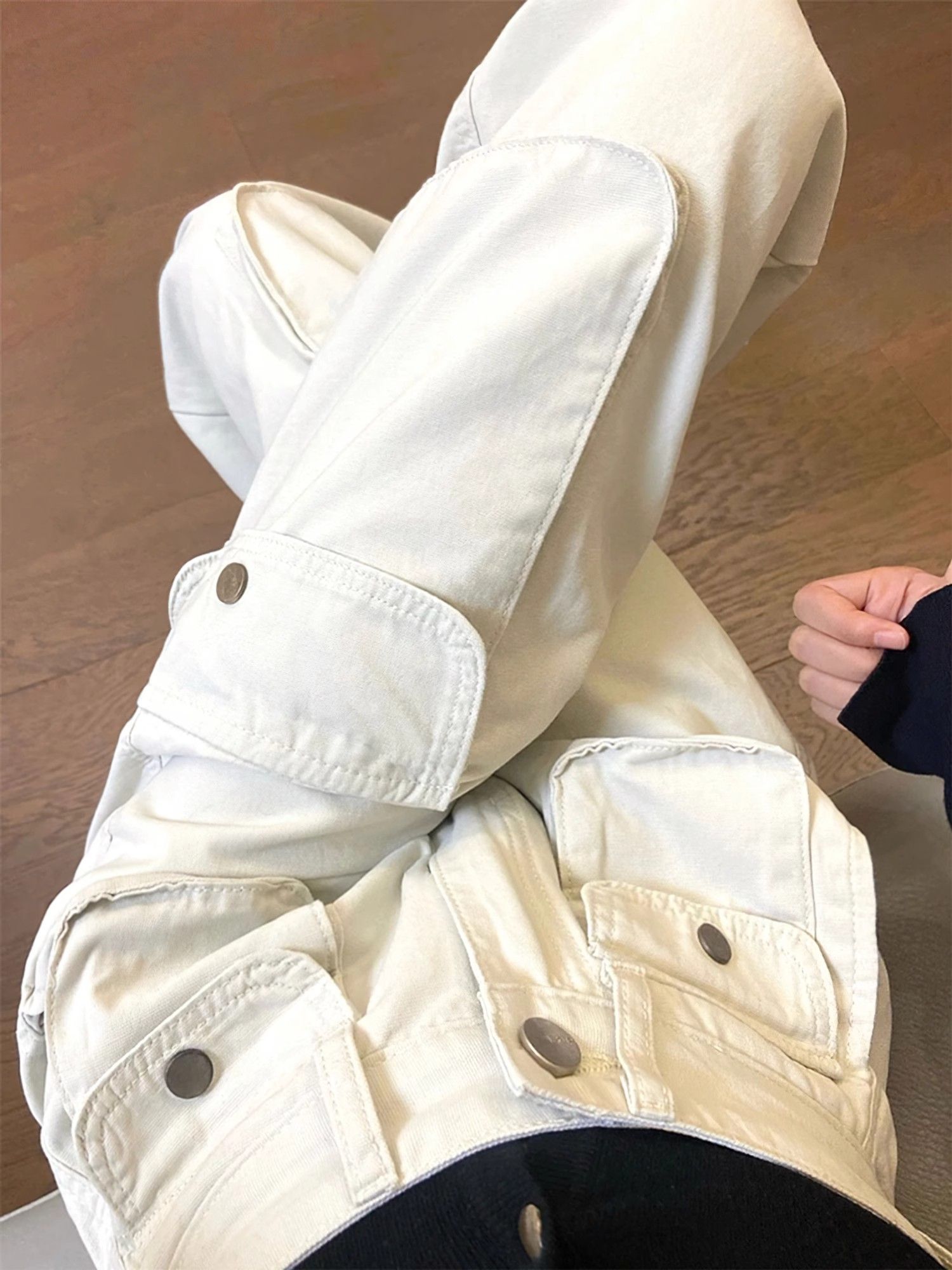 Washed cotton work pants for women in spring new high-waist loose slimming straight wide-leg casual pants